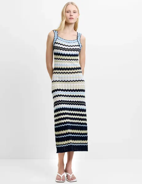 French Connection Pure Cotton Knitted Striped Midi Dress Multi