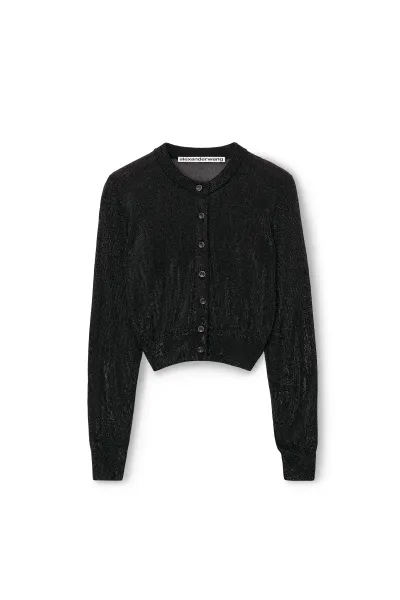 BEADED HOTFIX CROPPED CREWNECK CARDIGAN