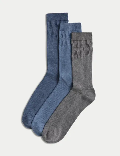Marks & Spencer 3 Pack Gentle Grip Cool & Fresh Socks Blue Mix