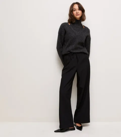 New Look Women's Black Pull On Wide Leg Trousers