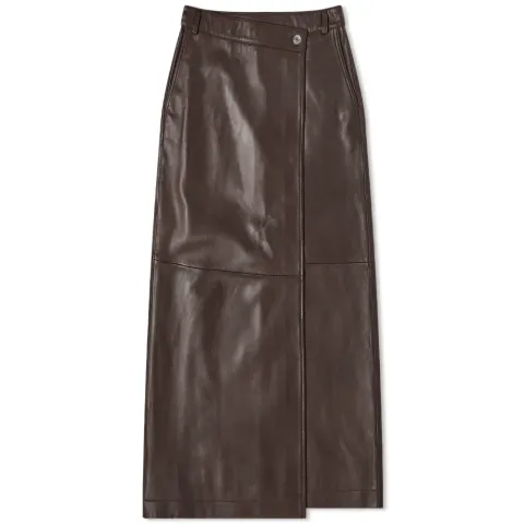 Wrap Front Leather Midi Skirt