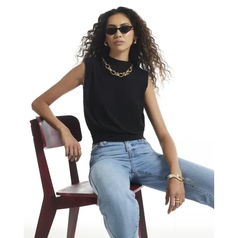 River Island Sleeveless High Neck Cinched Waist Top