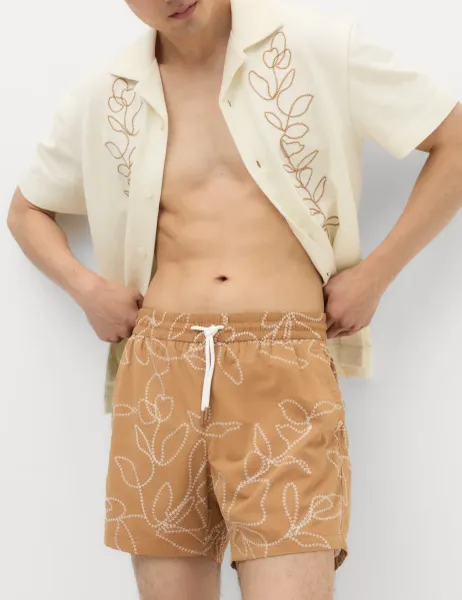 Marks & Spencer Quick Dry Embroidered Swim Shorts Butterscotch