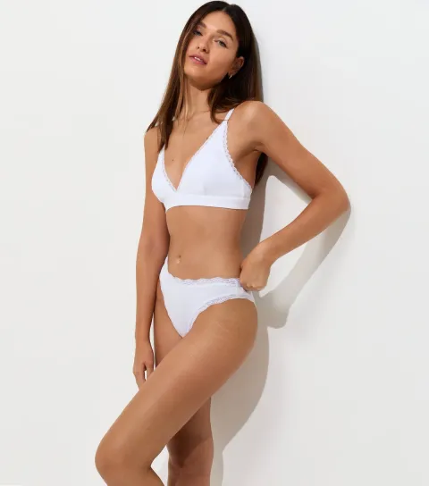 Women's White Cotton Jersey Lace Trimmed Brazilian Briefs
