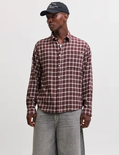 Jack & Jones Pure Cotton Checked Flannel Shirt Red Mix