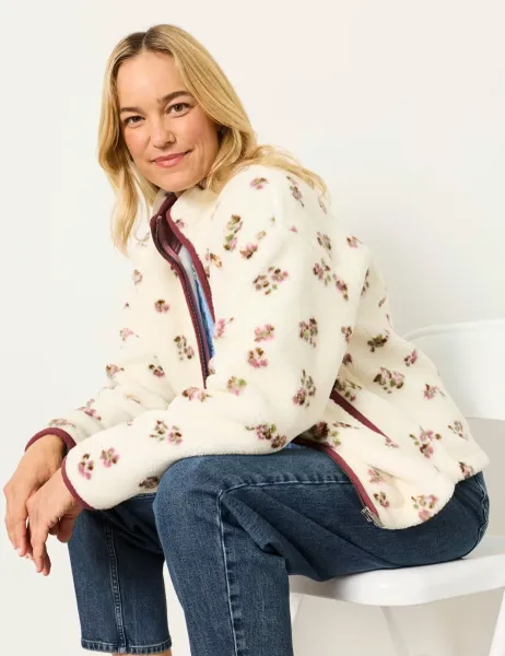 FatFace Fleece Ditsy Floral Funnel Neck Jacket Ivory Mix