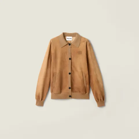 Waxed suede blouson jacket