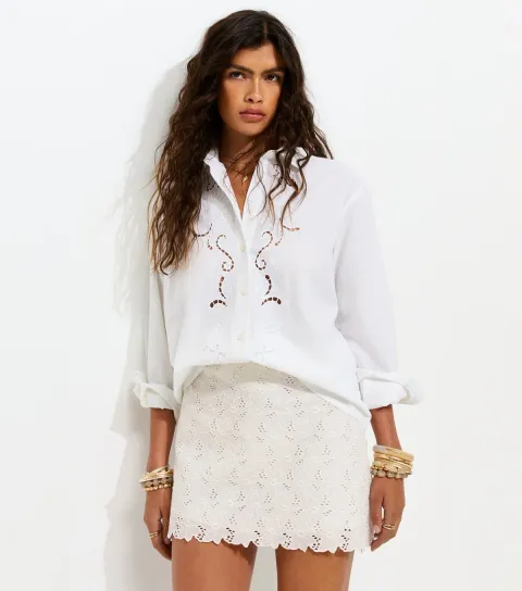 Women's White Cotton Broderie Anglaise Floral Skort