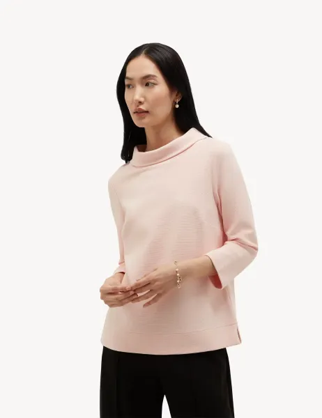 Hobbs Cotton Blend Textured Roll Neck Top Pink