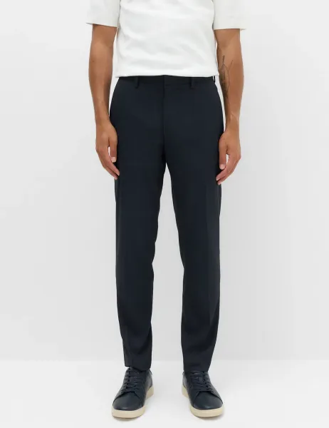 Marks & Spencer Tailored Fit Pindot Stretch Trousers Navy
