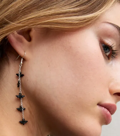 New Look Silver Tone Halloween Bat Charm Drop Earrings