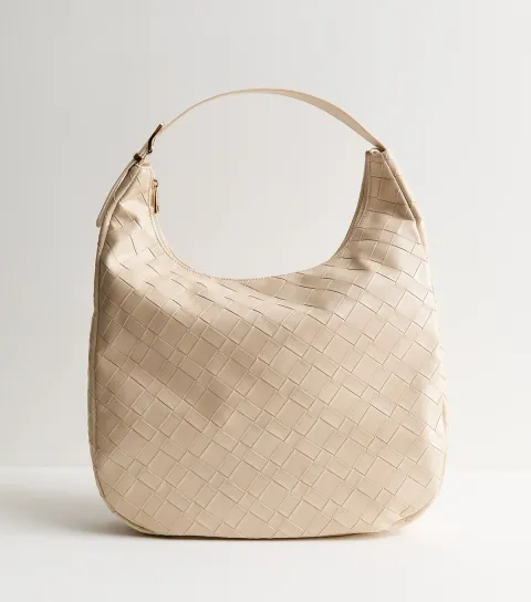 Cream Woven Faux Leather Shoulder Bag Vegan