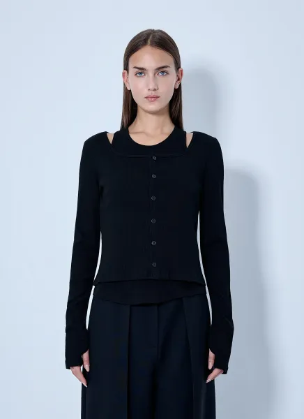 C/ Rib Layered Cardigan T