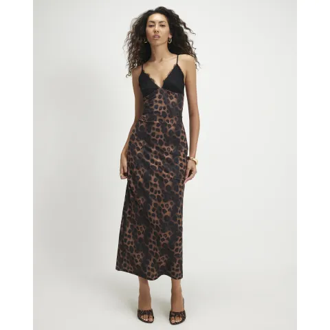 River Island Lace Trim Leopard Print Maxi Dress