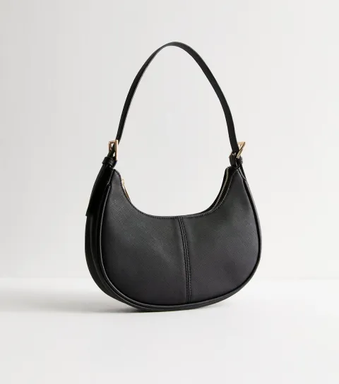 Black Faux Leather Shoulder Bag