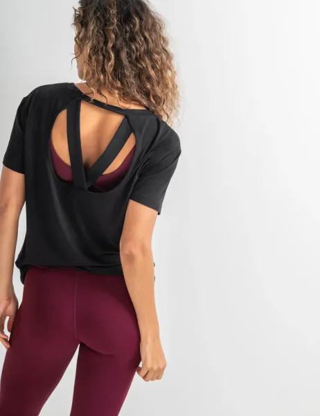Pour Moi Jersey Cross Back Yoga Top Black