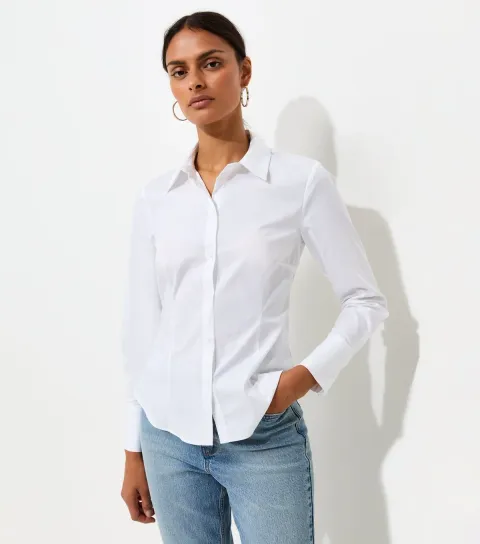 Women's White Cotton Rich Slim Long Sleeve Shirt