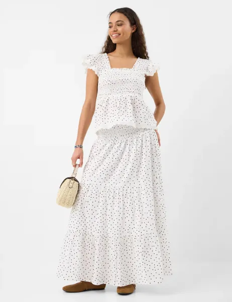 Pure Cotton Polka Dot Maxi Beach Skirt White Mix
