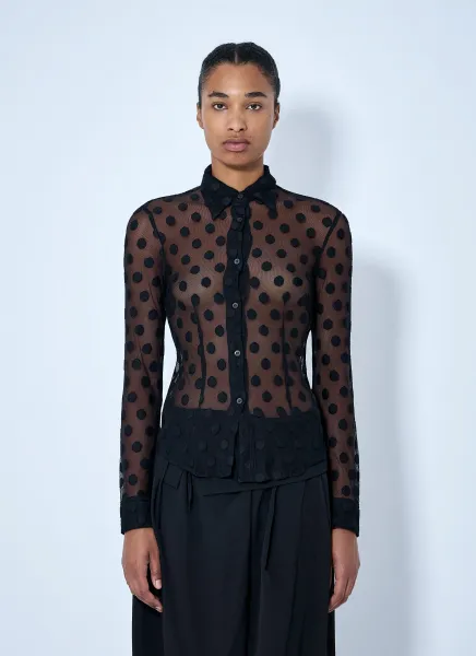 Polka-Dot Cotton-Blend Tulle Shirt