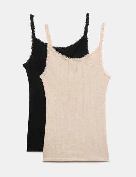 Marks & Spencer 2 Pack Thermal Pointelle Strappy Vests Black Mix