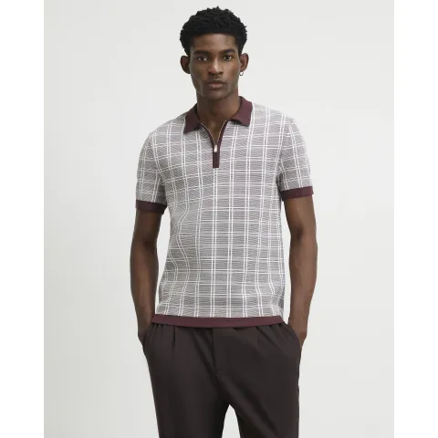 River Island Slim Fit Check Knitted Polo Shirt