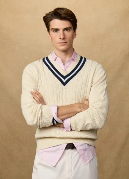 Cricket Cable Knit V-Neck Jumper