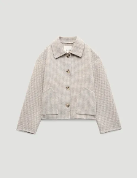 Double Faced Wool Rich Checked Jacket Grey