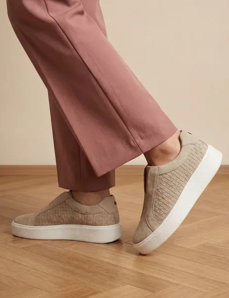 Jones Bootmaker Suede Slip On Flatform Trainers Sand