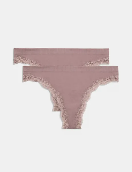 Marks & Spencer 2 Pack Jasmine Lace Seamless Thongs Praline