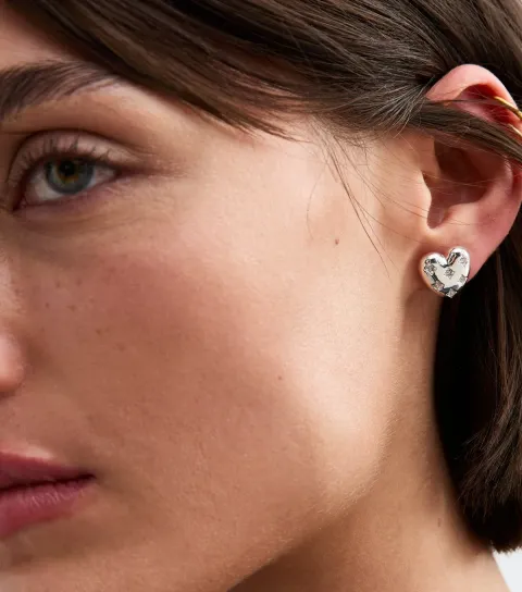 New Look Silver Diamanté Heart Stud Earrings