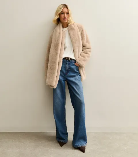 Women's Cream Faux Fur Jacket and Scarf Set