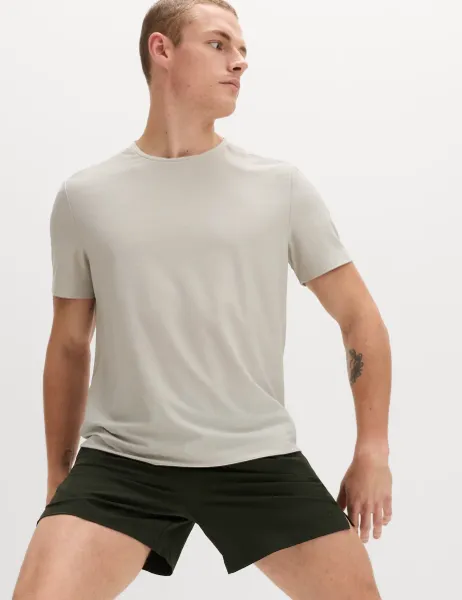 Goodmove Activewear Jacquard Mesh Stripe T-Shirt Medium Beige