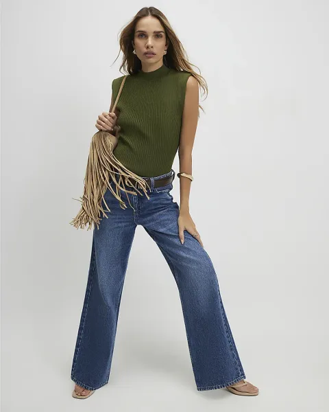 River Island Ribbed High Neck Top