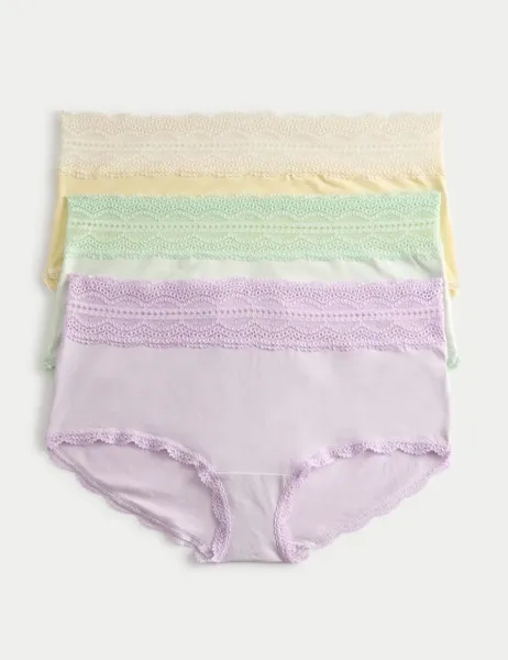 Marks & Spencer 3pk Cotton Rich High Rise Shorts Lavender Mix