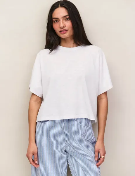 RO&ZO Pure Cotton Jersey Relaxed Cropped T-Shirt White