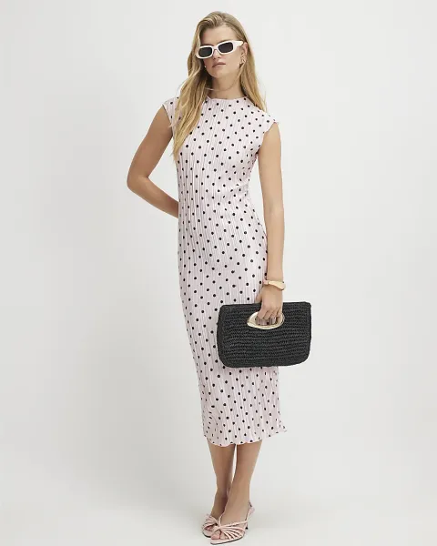 River Island Plisse Spot Print Midi Dress