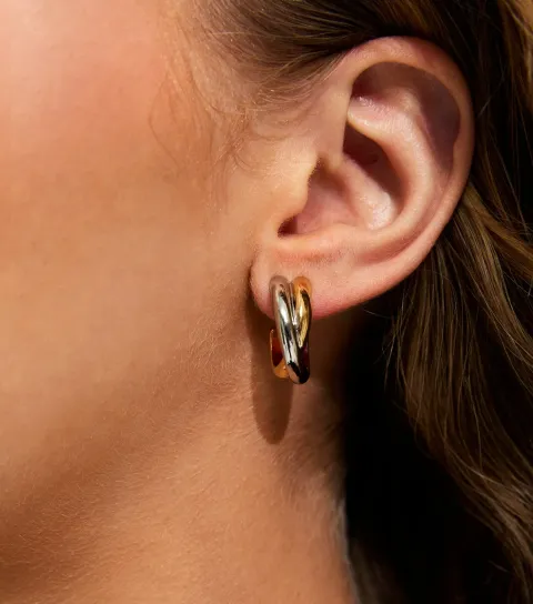 18ct Gold Plated Mixed Metal Sleek Hoop Earrings