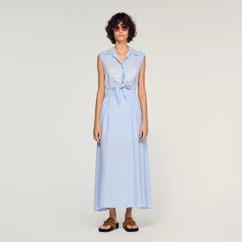Embroidered linen maxi dress