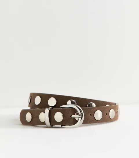 Dark Brown Faux Suede Studded Belt Vegan