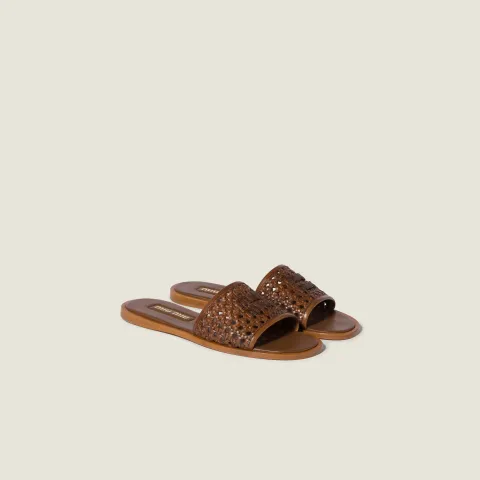 Woven leather slides