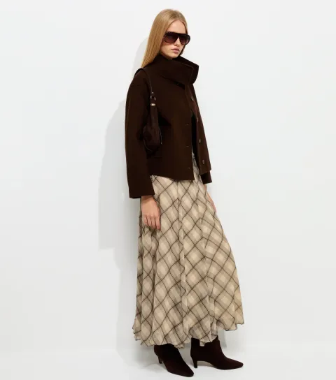 Women's Cream Chiffon Check Hanky Hem Midi Skirt