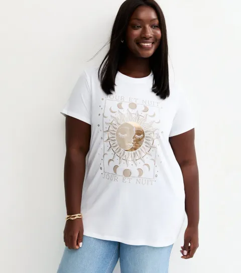 Women's Plus Size White Cotton Mystical Sun T-Shirt Curves