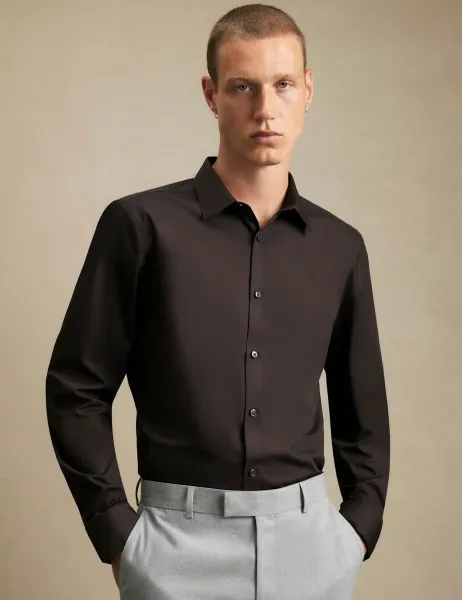 River Island Slim Fit Shirt Dark Brown
