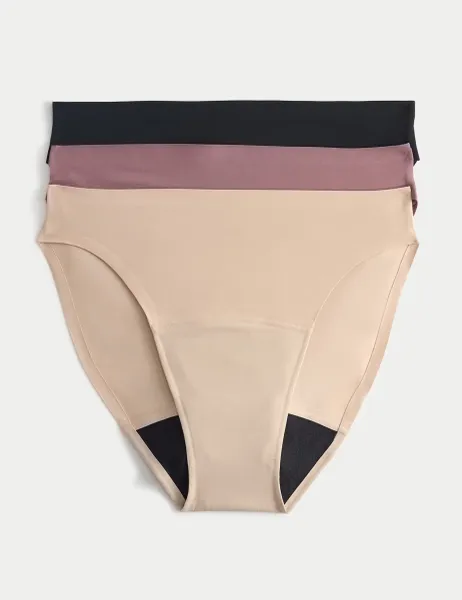 Marks & Spencer 3 Pack Heavy Absorbency No VPL Period High Leg Knickers Black Mix