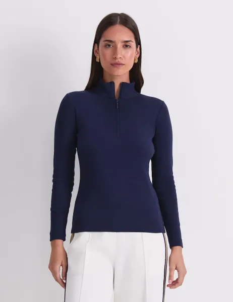 Sportscraft Pure Cotton Funnel Neck Quarter Zip Top Navy