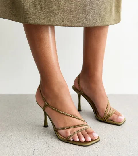 New Look Women's Olive Green Asymmetric Strap Stiletto Heel Sandals