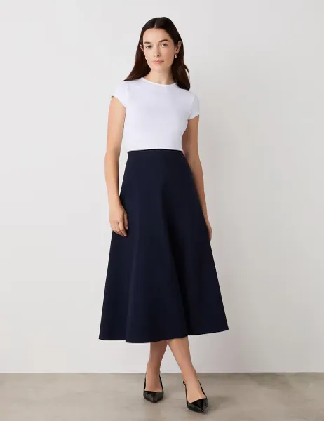 Finery London Jersey Midi Skirt Navy