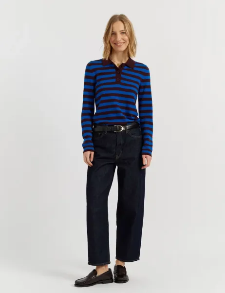 Chinti & Parker Wool Rich with Cashmere Striped Collared Jumper Burgundy Mix