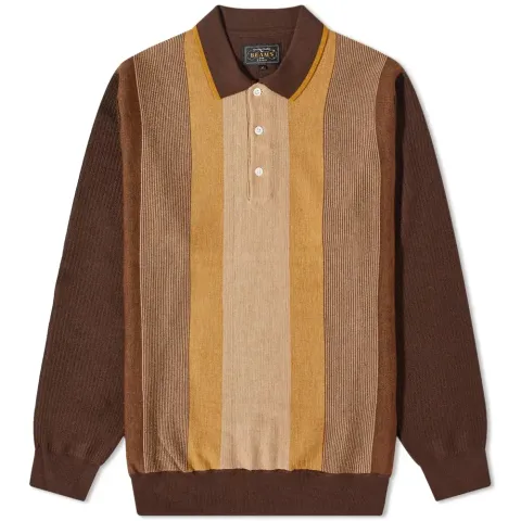 Long Sleeve 12G Stripe Knit Polo Shirt