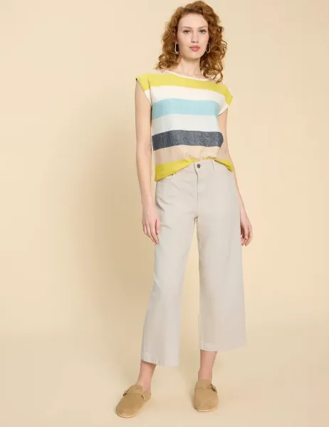 White Stuff Mid Rise Wide Leg Cropped Jeans Natural